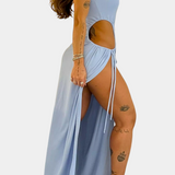 Alba – Vestido Elegante Sin Tirantes con Toque Coqueto