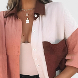 Clara – Blusa de Botones en Bloque de Color para un Estilo Audaz y Refinado