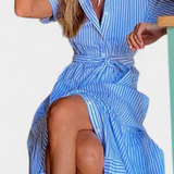 Maya – Vestido Camisero Largo de Rayas para un Verano Fresco y Elegante