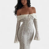 Mariana – Vestido Maxi Off-Shoulder de Encaje, Elegancia y Romanticismo en Cada Detalle