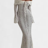 Mariana – Vestido Maxi Off-Shoulder de Encaje, Elegancia y Romanticismo en Cada Detalle