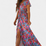 Olivia – Vestido Cruzado Largo con Estampado Floral para Momentos Radiantes