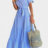 Maya – Vestido Camisero Largo de Rayas para un Verano Fresco y Elegante