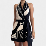 Aitana – Vestido Corto Halter con Estampado Abstracto para un Look Moderno y Elegante