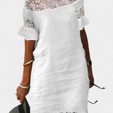 Claudia – Vestido Casual de Lino Con Encaje y Estilo Elegante