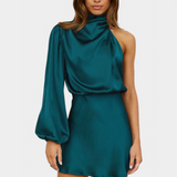 Claudia – Vestido Mini Drapado de Un Hombro Para Un Look Elegante y Moderno