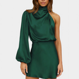 Claudia – Vestido Mini Drapado de Un Hombro Para Un Look Elegante y Moderno