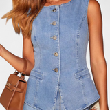 Mariana – Conjunto de Denim Chic con Chaleco Elegante y Jeans de Pierna Ancha