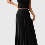 Elena – Conjunto Elegante de Top Corto y Falda Fluida para un Look Inigualable