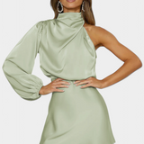Claudia – Vestido Mini Drapado de Un Hombro Para Un Look Elegante y Moderno