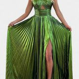 Clara – Vestido Maxi Metálico con Estilo Elegante y Brillante