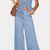 Mariana – Conjunto de Denim Chic con Chaleco Elegante y Jeans de Pierna Ancha