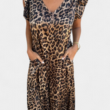 Irene – Mono de Cuello en V con Estampado de Leopardo, Estilo Chic y Funcional