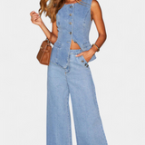 Mariana – Conjunto de Denim Chic con Chaleco Elegante y Jeans de Pierna Ancha