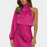 Claudia – Vestido Mini Drapado de Un Hombro Para Un Look Elegante y Moderno