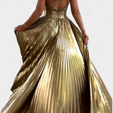 Clara – Vestido Maxi Metálico con Estilo Elegante y Brillante