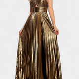 Clara – Vestido Maxi Metálico con Estilo Elegante y Brillante