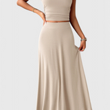 Elena – Conjunto Elegante de Top Corto y Falda Fluida para un Look Inigualable