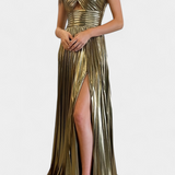 Clara – Vestido Maxi Metálico con Estilo Elegante y Brillante