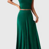 Elena – Conjunto Elegante de Top Corto y Falda Fluida para un Look Inigualable