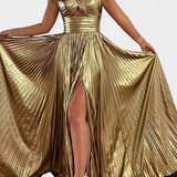 Clara – Vestido Maxi Metálico con Estilo Elegante y Brillante
