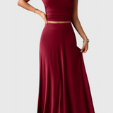 Elena – Conjunto Elegante de Top Corto y Falda Fluida para un Look Inigualable