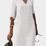 Clara – Vestido Elegante con Escote en V y Manga Tres Cuartos