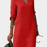 Clara – Vestido Elegante con Escote en V y Manga Tres Cuartos