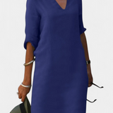 Clara – Vestido Elegante con Escote en V y Manga Tres Cuartos