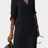 Clara – Vestido Elegante con Escote en V y Manga Tres Cuartos