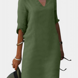Clara – Vestido Elegante con Escote en V y Manga Tres Cuartos