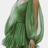 María – Vestido Mini Con Escote En V Y Mangas Ligeras Para Días Soleados