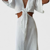 Nerea – Vestido Fluido con Lazo Frontal y Cut-Outs, Elegancia y Comodidad para Cada Ocasión