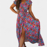 Olivia – Vestido Cruzado Largo con Estampado Floral para Momentos Radiantes