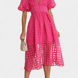 Claudia – Vestido Midi Con Manga Abullonada Y Diseño Elegante Para Brillar Con Estilo