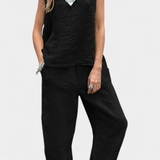 Lola – Conjunto de Chaleco y Pantalón Sin Mangas en Algodón Lino con Estilo Único y Elegante