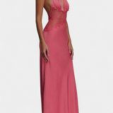Clara – Vestido Largo Halter con Encaje Elegante para Brillar en Cada Ocasión