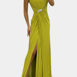 Nerea – Vestido Maxi Plisado con Abertura Lateral y Elegancia Atemporal