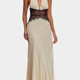 Clara – Vestido Largo Halter con Encaje Elegante para Brillar en Cada Ocasión