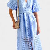 Claudia – Vestido Midi Con Manga Abullonada Y Diseño Elegante Para Brillar Con Estilo