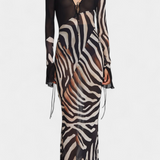 Marina – Vestido Largo Estampado Animal con Estilo Fascinante