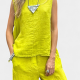Lola – Conjunto de Chaleco y Pantalón Sin Mangas en Algodón Lino con Estilo Único y Elegante