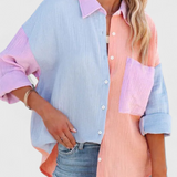 Clara – Blusa de Botones en Bloque de Color para un Estilo Audaz y Refinado