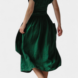Claudia – Vestido de Algodón con Escote en V y Cintura Ajustable para una Elegancia Confortable