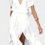 Elena – Vestido Blanco Cruzado con Detalles Elegantes y Frescos
