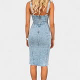 María – Vestido Denim Con Tirantes Ajustables Para Un Look Elegante Y Rebelde